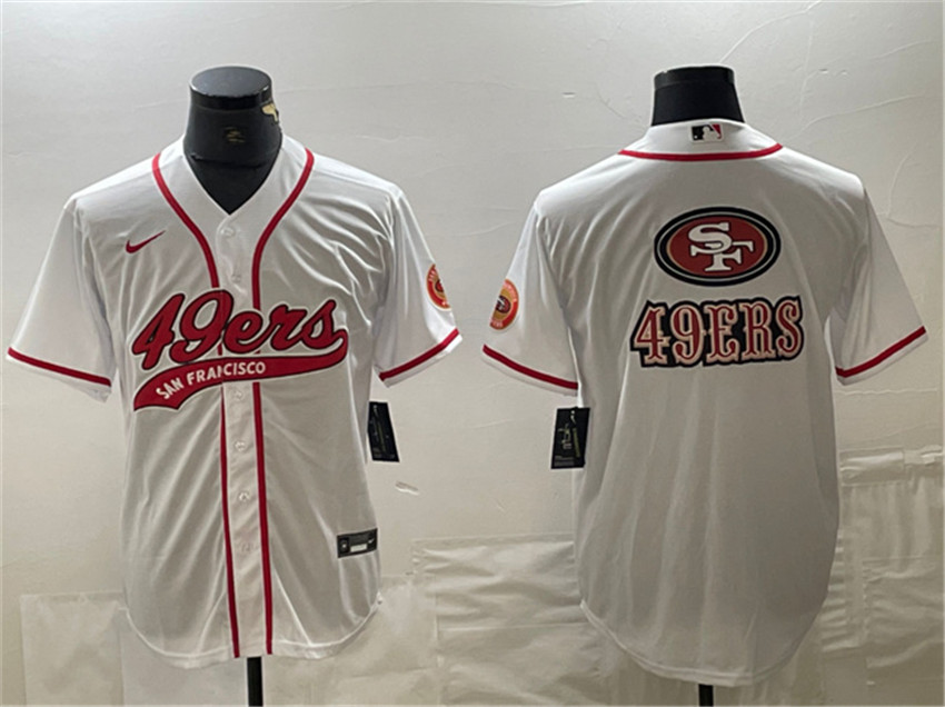 Men's White San Francisco 49ers Team Big Logo With Patch Cool Base Stitched Baseball Jersey